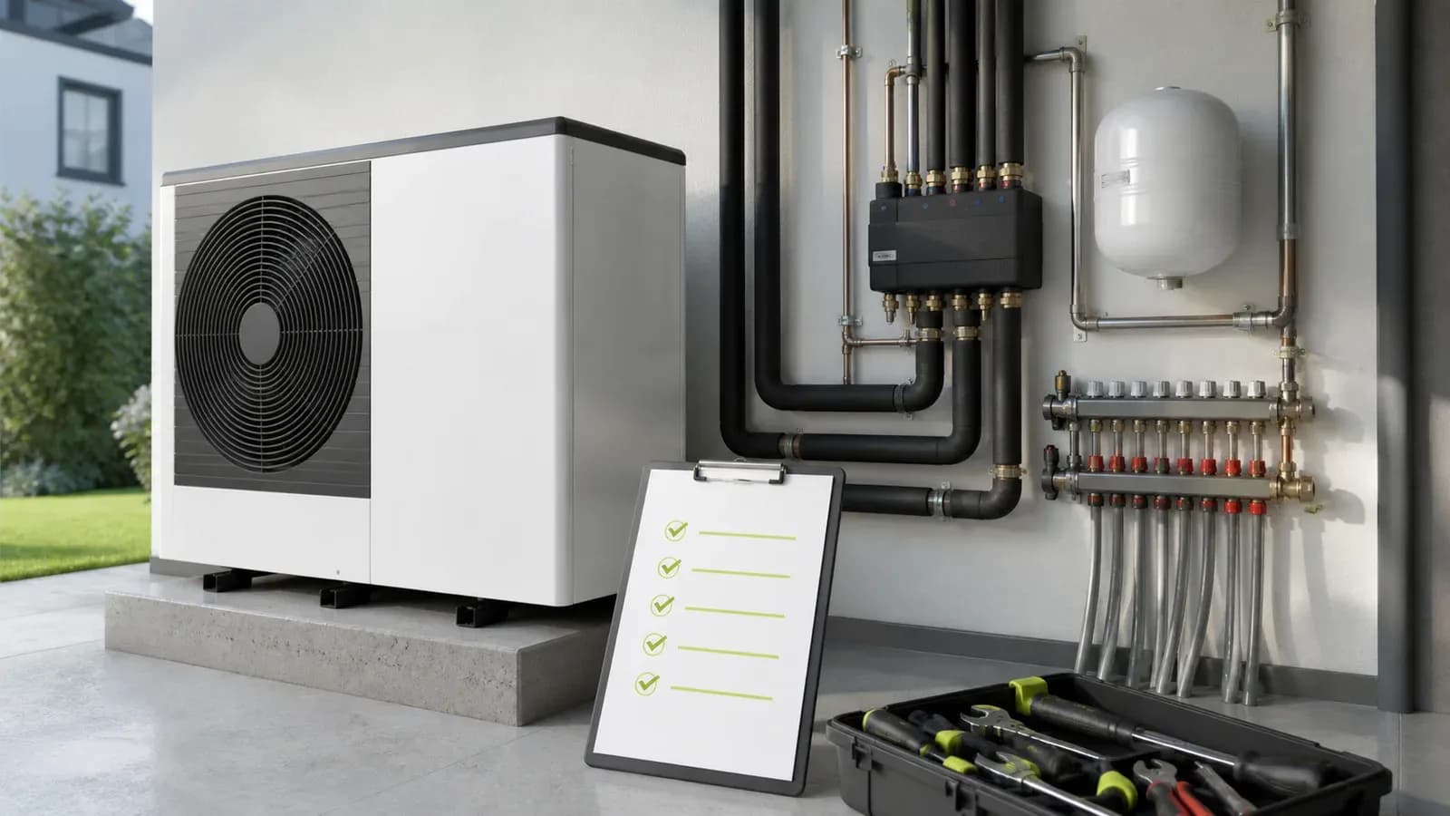 Neue Wärmepumpe im Technikraum eines Mehrfamilienhauses – Modernisierungsumlage nach § 559e BGB